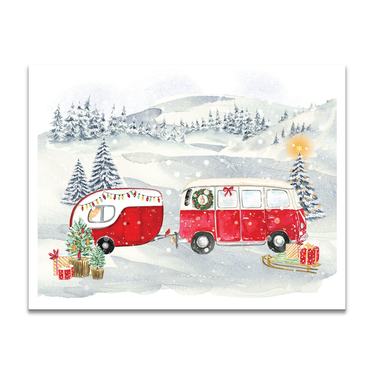 Carolyn's Whimsy Red VW Camping Group a2 Note Cards