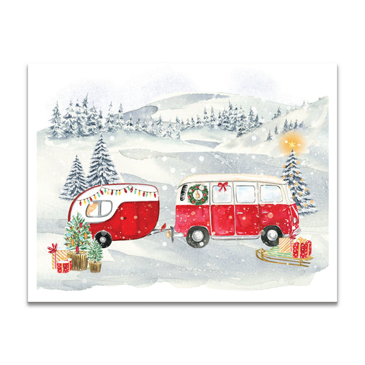 Carolyn's Whimsy Red VW Camping Group a2 Note Cards