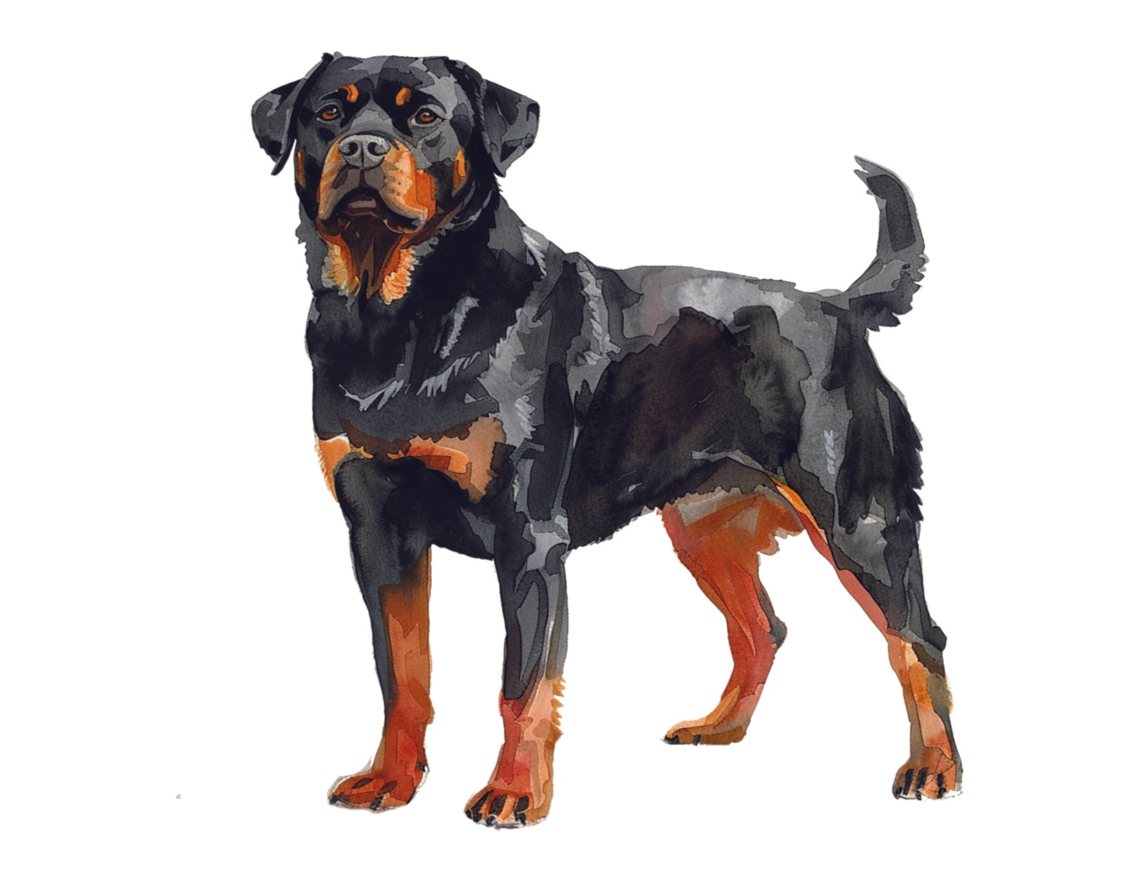 Artistic illustration of a Rottweiler dog on a white background