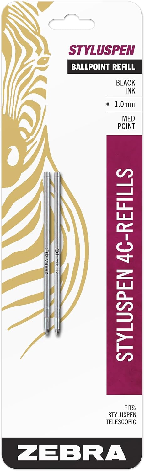 Zebra Stylus Ball Point Pen Refills, Black Ink
