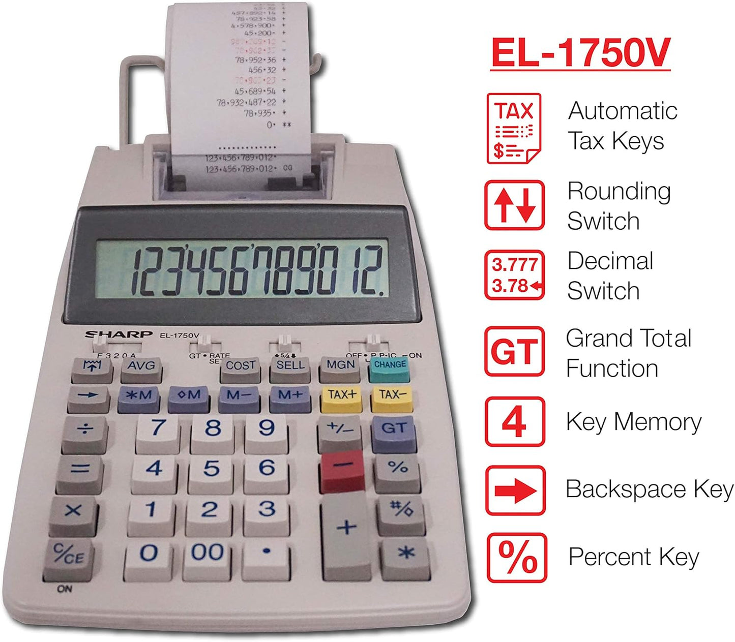 Sharp EL-1750V Two-Color Printing Calculator, 3" Black/Red