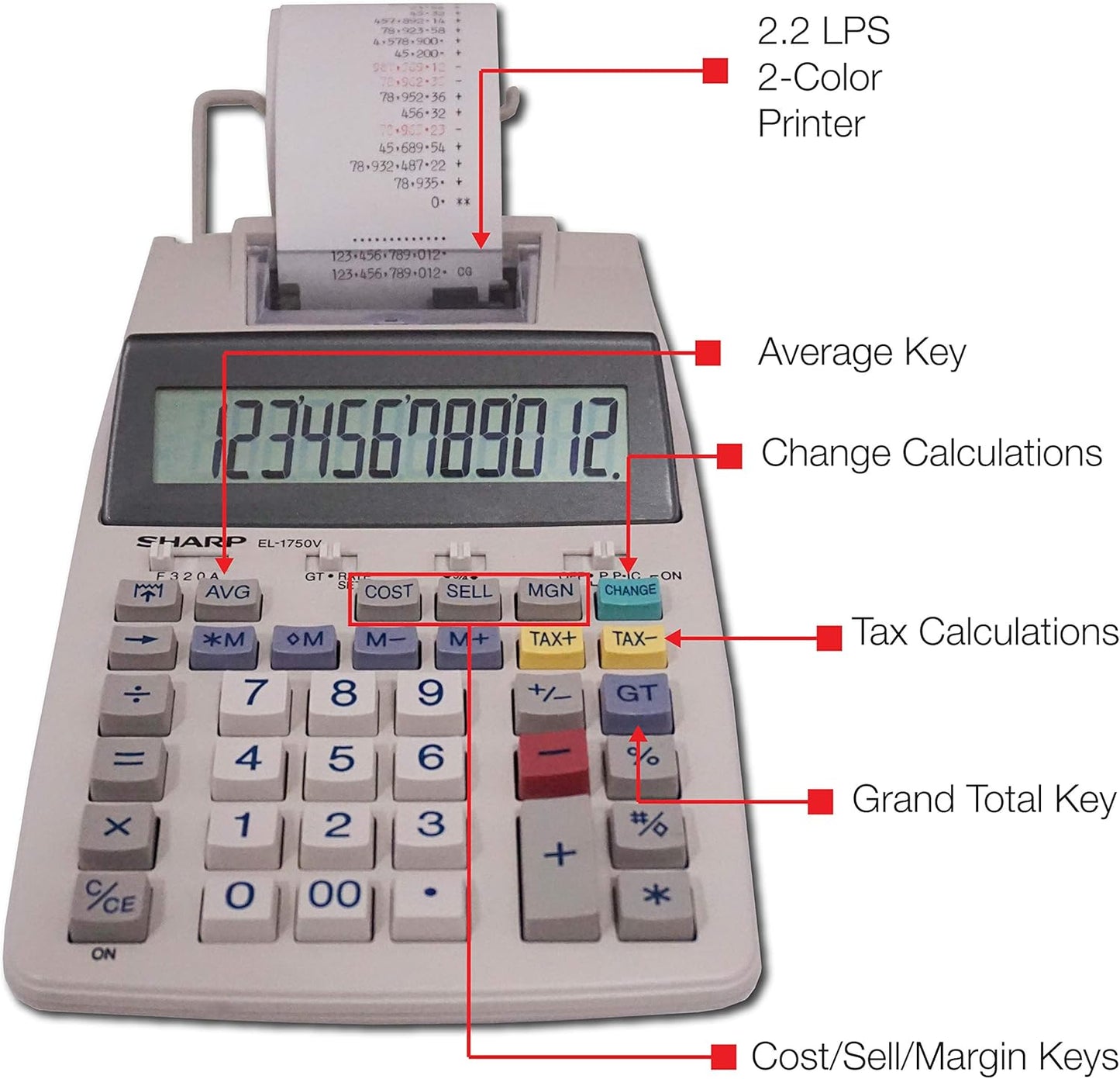 Sharp EL-1750V Two-Color Printing Calculator, 3" Black/Red