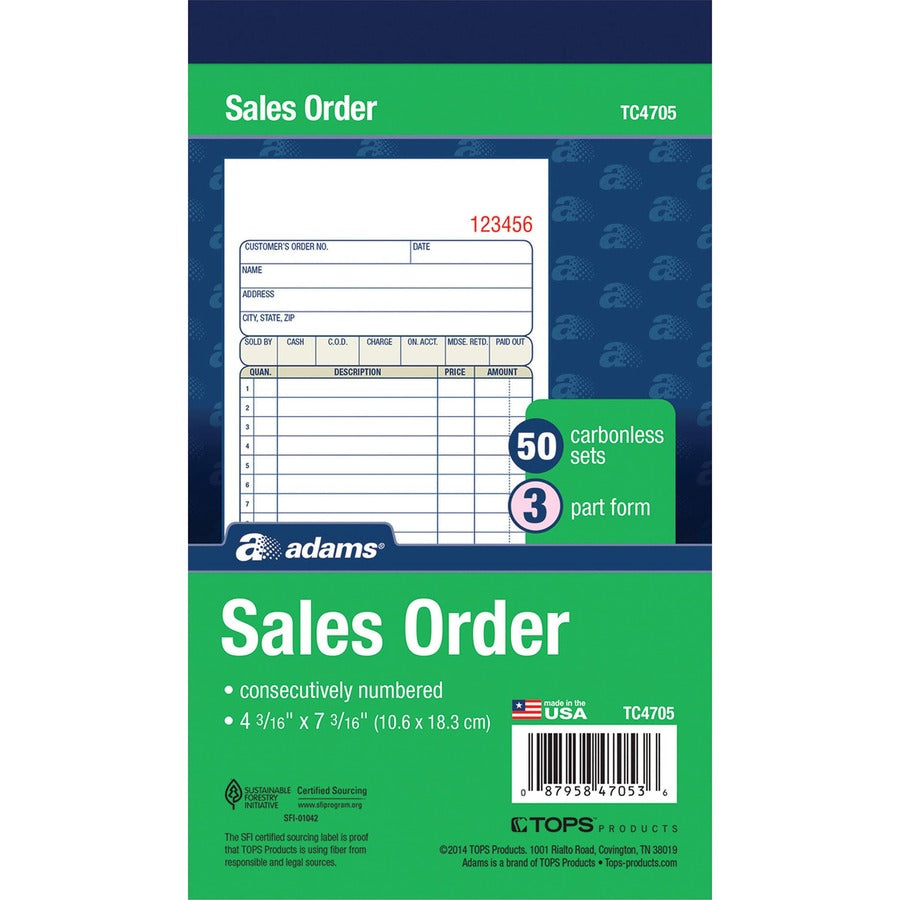 Adams Carbonless 3-part Sales Order Book