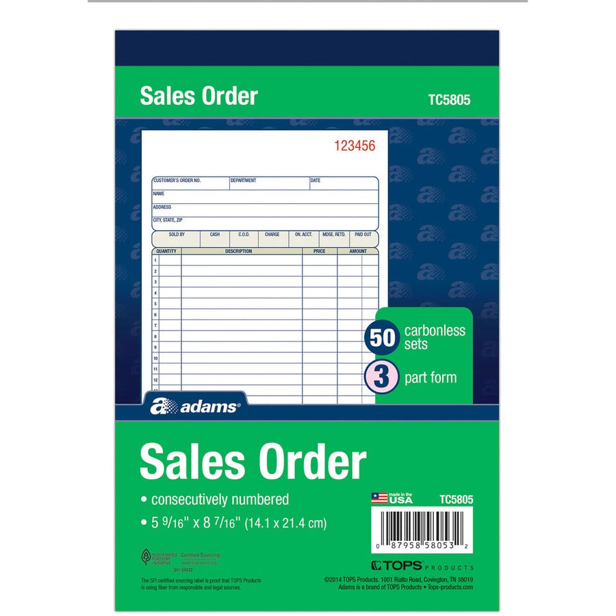 Adams Carbonless 3-part Sales Order Book