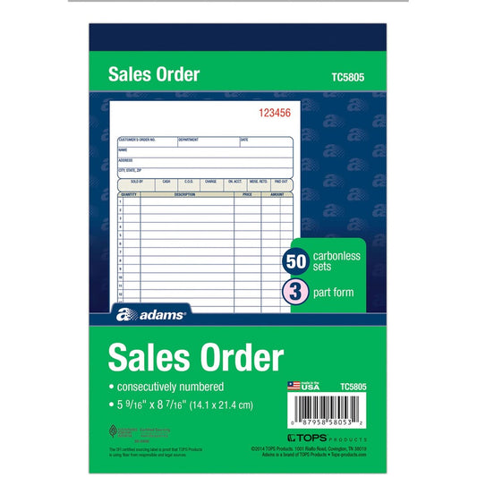 Adams Carbonless 3-part Sales Order Book