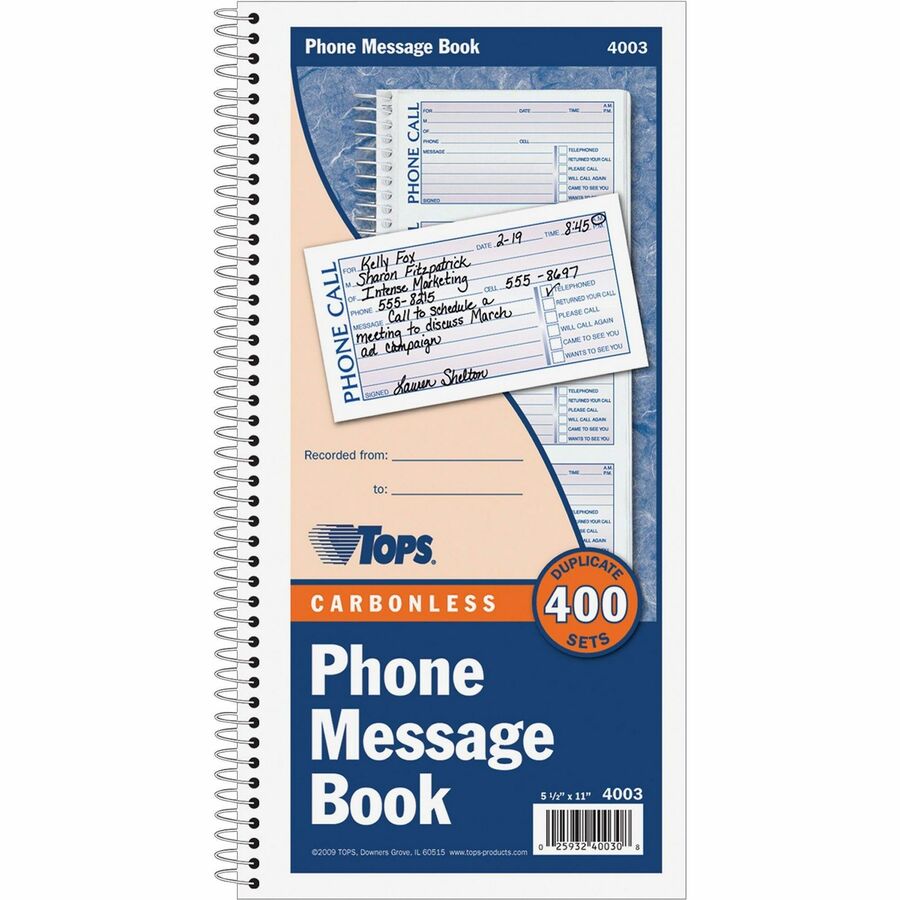 TOPS Carbonless Phone Message Book
