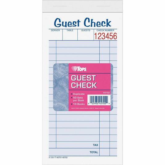 TOPS 2-part Carbonless Guest Check Books