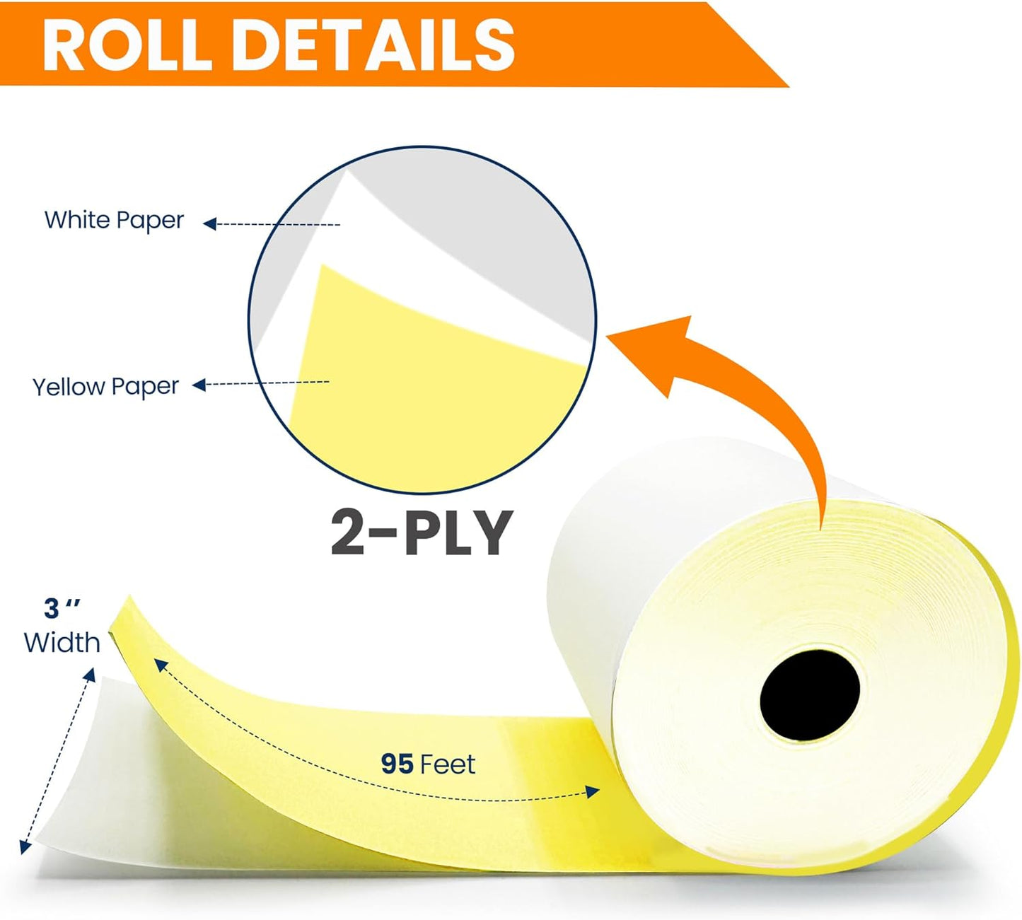 3" x 165'  2-ply Kitchen Yellow White Bond Paper, Single
