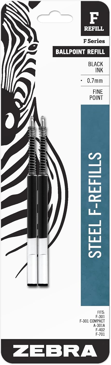Zebra Pen Steel, F-Refill Ballpoint Ink Refills, 1.0mm Med Point, Black Ink