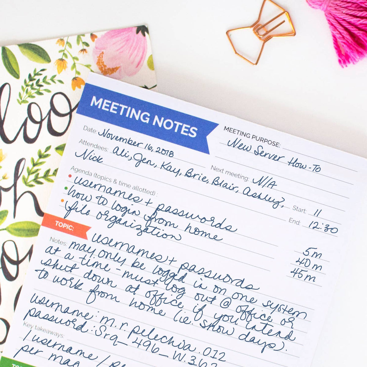 Double Sided Meeting Notes Planning Pad 6x9in