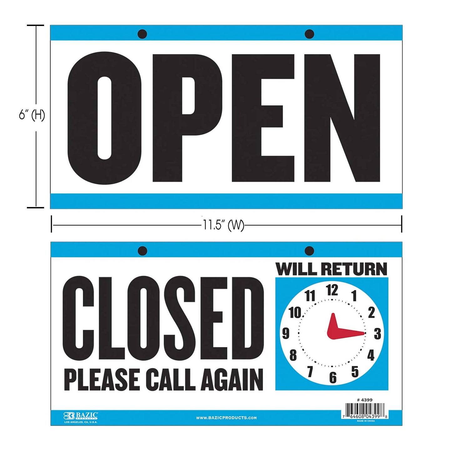 Clock Sign "CLOSED" w/ "OPEN" sign on back 6" X 11.5"