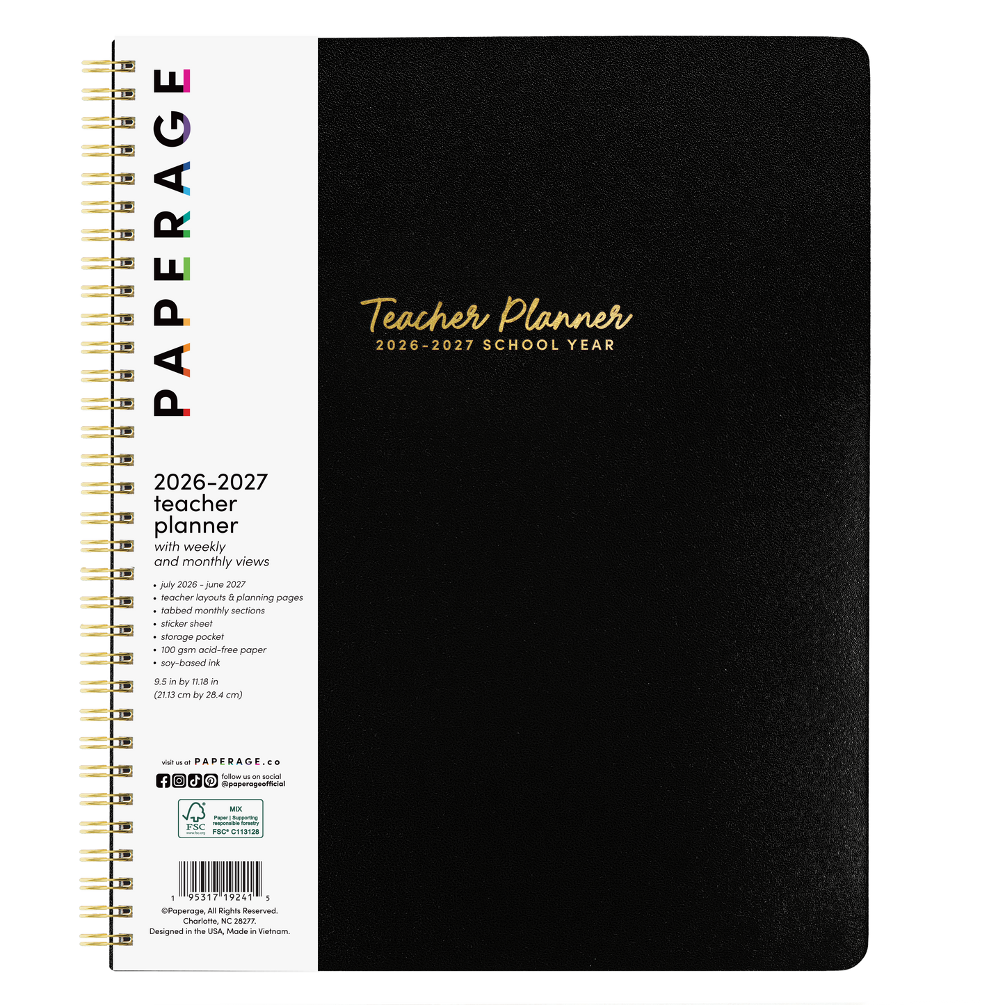Paperage 2026 - 2027 Teacher Planner with Weekly and Monthly Views