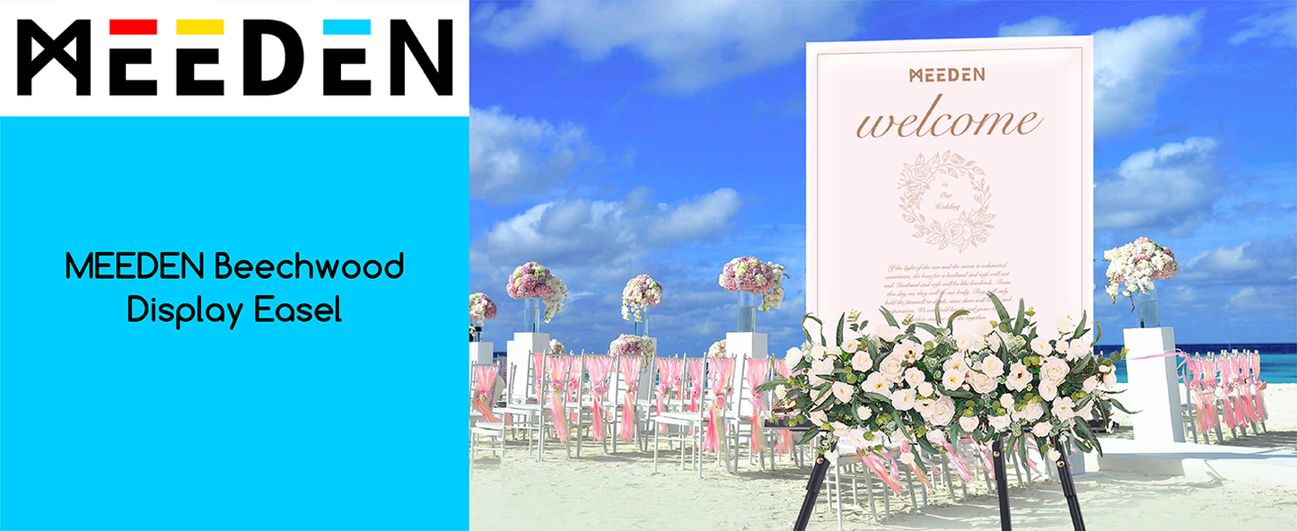 MEEDEN Beech Wood Display Wedding Easel Stand, Max Height 64'' Holds Up to 40"/11lb, Walnut Wooden A-Frame Tripod Studio Artist Floor Easel for Wedding Sign, Poster, Canvas, Show, Presenting