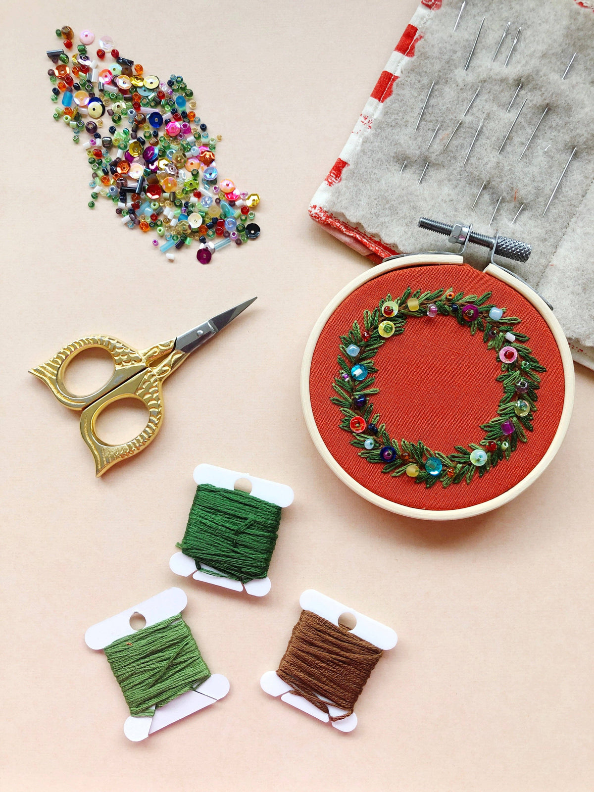 Holiday Wreath Ornament- DIY Beginner Hand Embroidery Craft Kit
