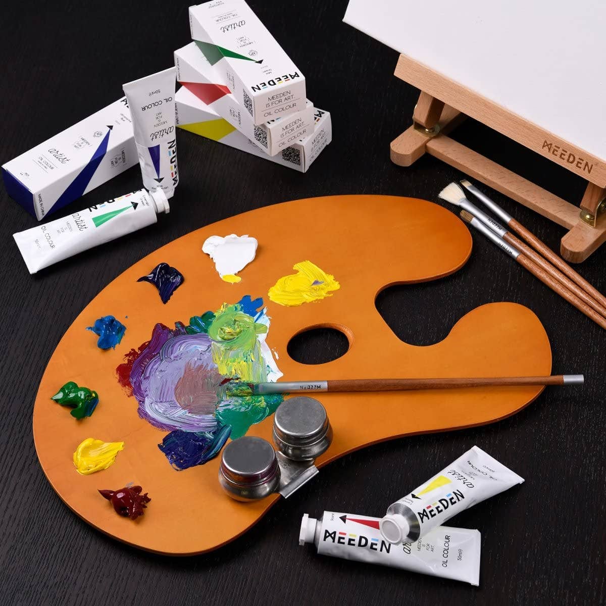 MEEDEN Wood Paint Palette Oil Finished, Acrylic Paint Palette 15.7"x11.8", Oil Paint Palette, Painting Palette, Art Palette, Artist Palette with Ergonomic Large Thumb Hole, Oval Shape