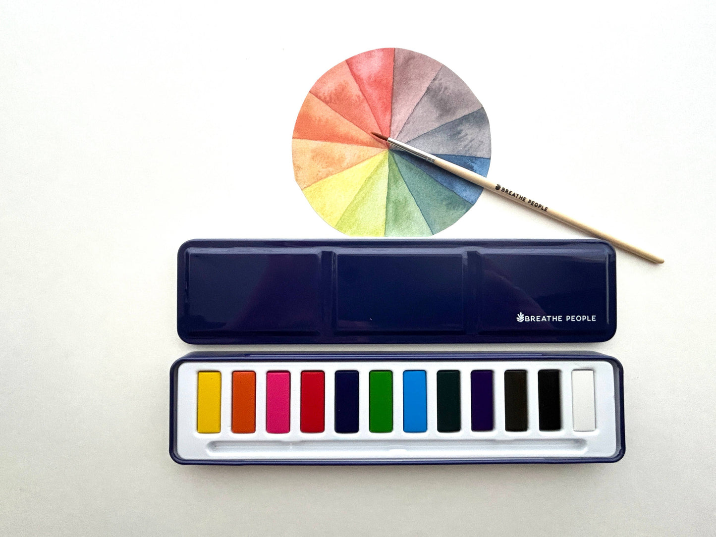 Watercolor Set- 12 Artist Grade Color Tin + Wood Paintbrush
