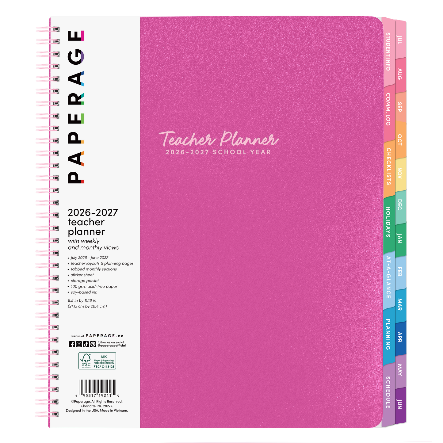 Paperage 2026 - 2027 Teacher Planner with Weekly and Monthly Views