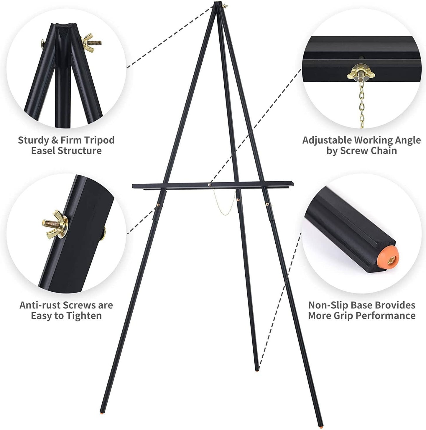 MEEDEN Beech Wood Display Wedding Easel Stand, Max Height 64'' Holds Up to 40"/11lb, Walnut Wooden A-Frame Tripod Studio Artist Floor Easel for Wedding Sign, Poster, Canvas, Show, Presenting