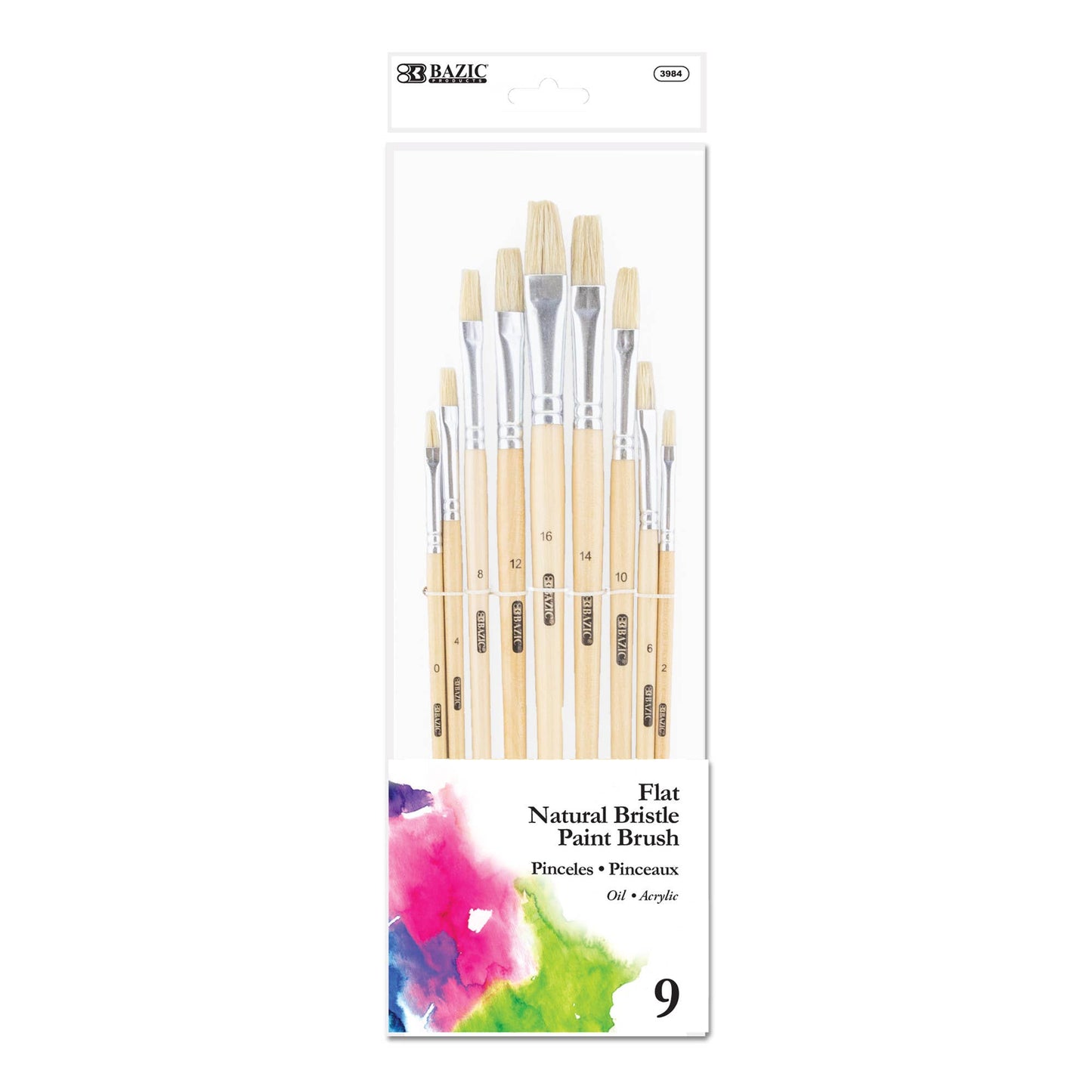Paint Brush Flat Natural Bristle (9/Pack)