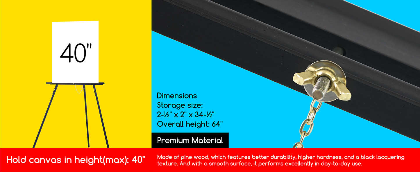 MEEDEN Beech Wood Display Wedding Easel Stand, Max Height 64'' Holds Up to 40"/11lb, Walnut Wooden A-Frame Tripod Studio Artist Floor Easel for Wedding Sign, Poster, Canvas, Show, Presenting